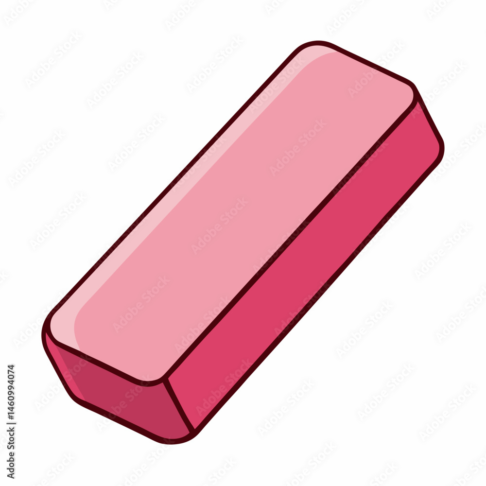 A high-quality vector of a pink rectangular eraser with worn edges, isolated on a white background A high-quality vector of a pink rectangular eraser with worn edges, isolated on a white background