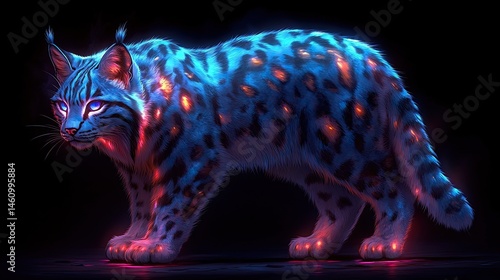 Neon bobcat in glowing colors