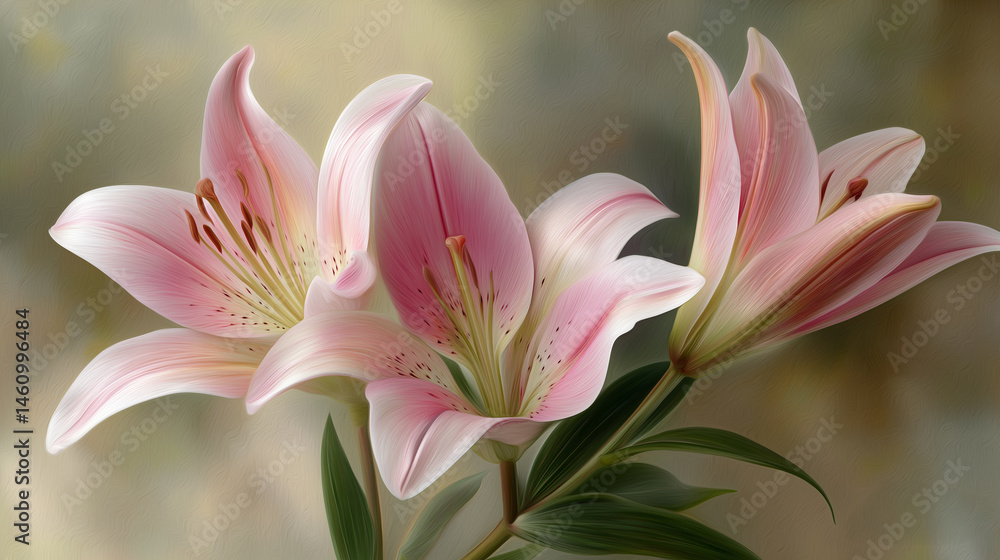 Fototapeta premium Elegant Lilies in Soft Shades of Pink Peach and White Floral Art