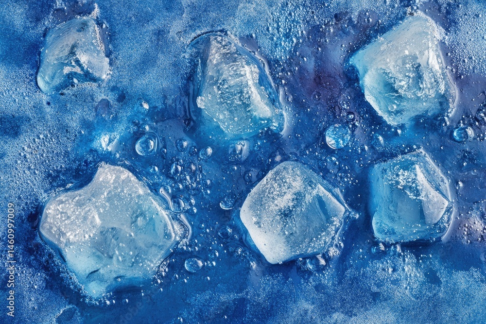Obraz premium Ice cubes in a blue liquid