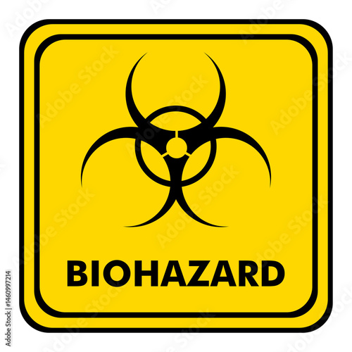 biological sign with text. biohazard warning sign on a yellow triangular board.