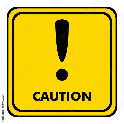 caution or warning sign on a yellow square board. exclamation danger sign. sign with text.