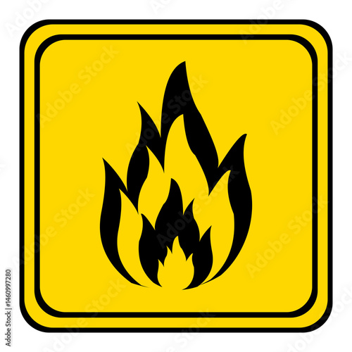 flammable warning sign on a yellow square board. fire danger sign.