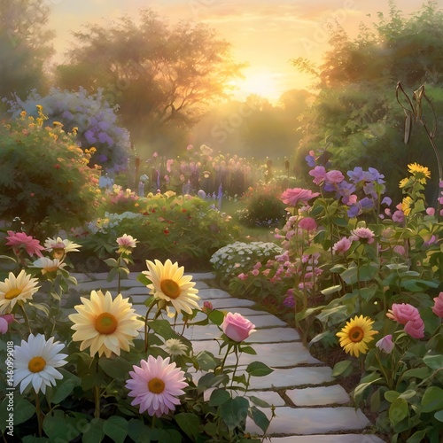 Flower garden, garden, spring, beauty flower, flower, plant, petal, beautiful flower garden, flower landscape, landscape photograph, flower garden, fairy tale flower garden, spring flower, wild daisy