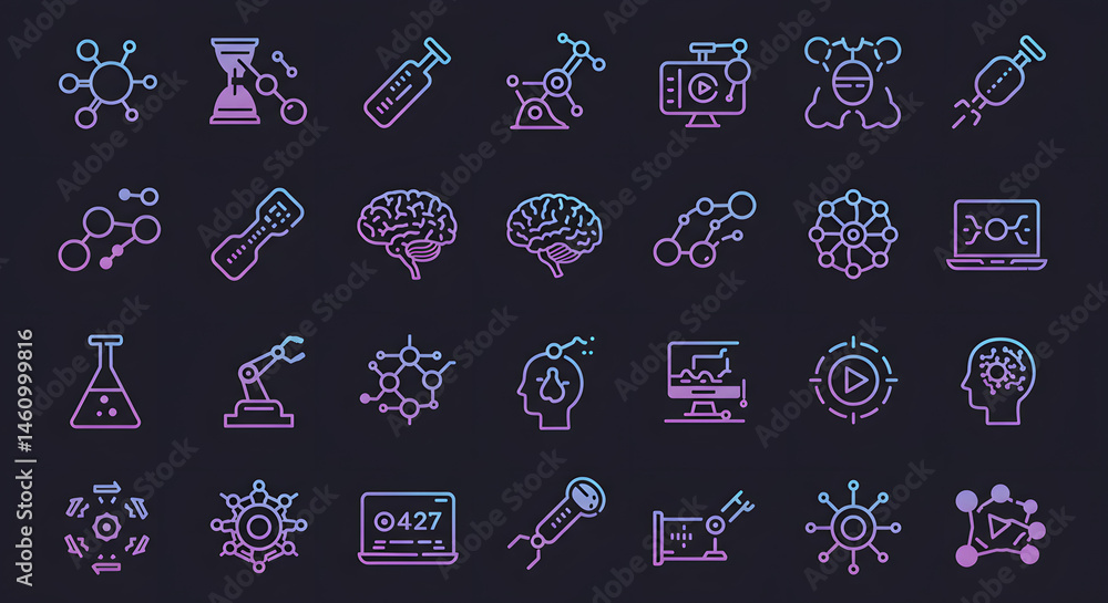 Science Technology Line Icons Set Science Technology Line Icons Set