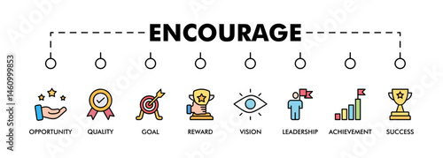 Encourage banner web icon vector illustration concept with icon of opportunity, quality, goal, reward, vision, leadership, achievement, success