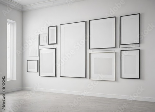 Minimalist gallery wall mockup  White wall  diverse frames    geometric   design mockup