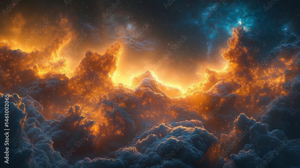 Obraz premium Epic starfield with millions of stars and glowing cosmic dust, dark fantasy aesthetic,generative ai illustration