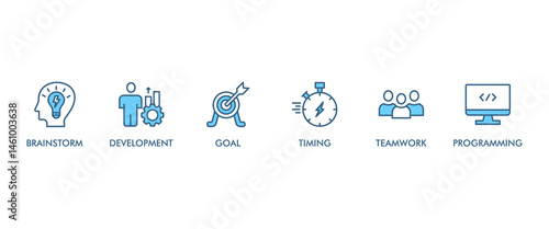 Hackathon banner web icon vector illustration concept for design sprint-like social coding event with icon of brainstorm, development, programming, timing, speed, teamwork, and goal