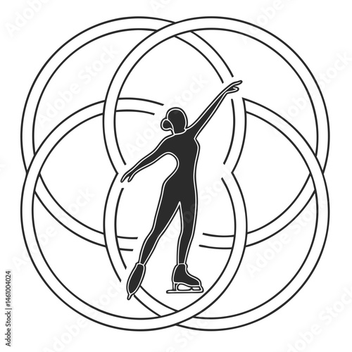 Abstract Figure Skating Silhouette within Intertwined Circles