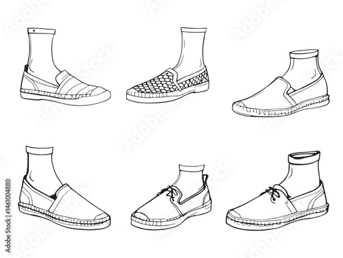 Espadrilles footwear illustration for men in elegant line art style