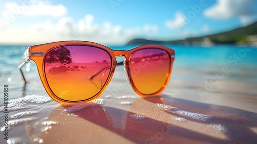 Wallpaper Mural Orange Sunglasses Reflecting Beach Scene in Summer Coastal Setting Torontodigital.ca