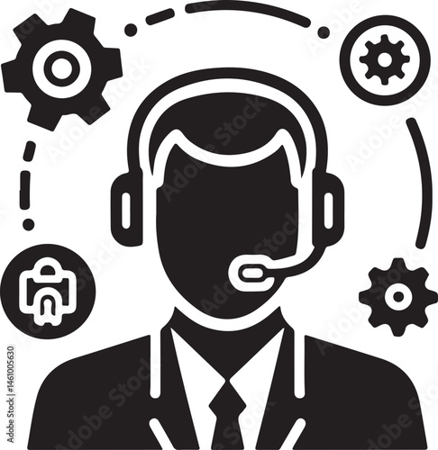 Virtual assistant silhouette vector icon. Ideal for AI, support, chatbot, and customer service concepts. EPS format for scalable, clean use.