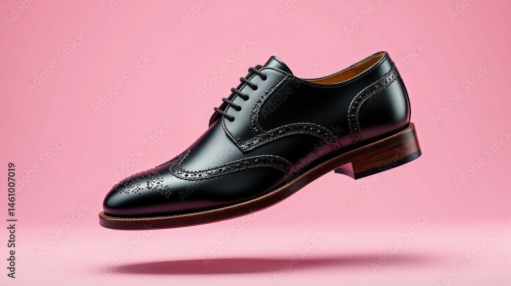 Single Black Leather Wingtip Shoe Floating Single Black Leather Wingtip Shoe Floating