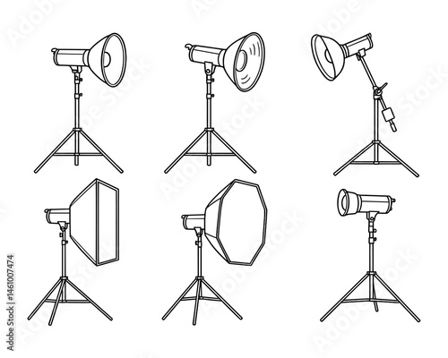 Detailed illustration of studio lighting equipment set design