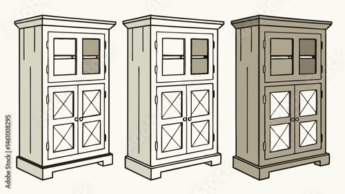 Rustic Farmhouse Style Tall Wood Cabinet with Glass Display and X Panel Storage Doors