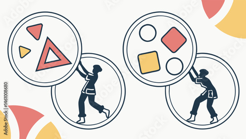 Flat Illustration People Observing Geometric Shapes with Magnifying Glasses