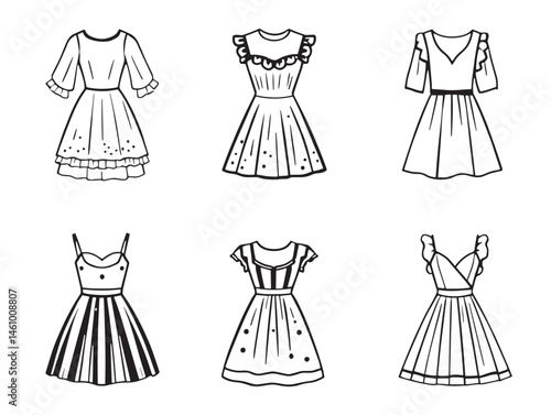 Fashion dress sketch in artistic fable line style for design use