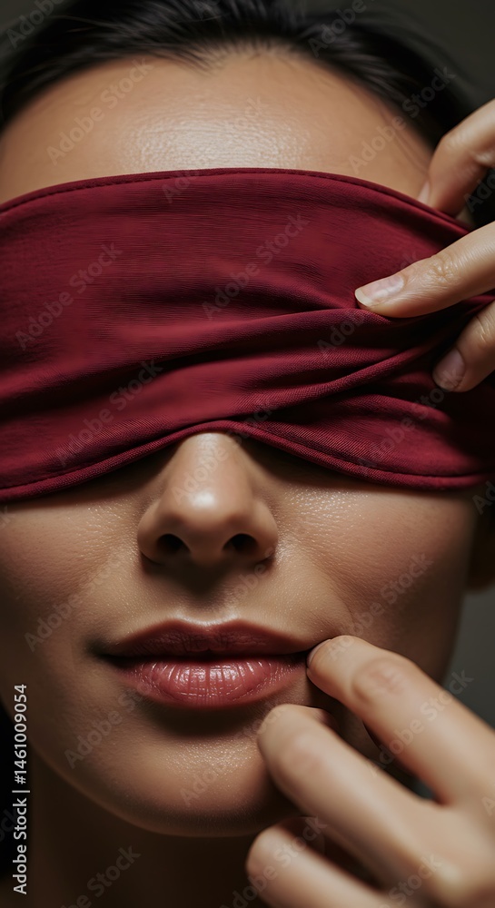 Fototapeta premium Woman face blindfold portrait beauty skin care model fashion style wellness relaxation spa treatment