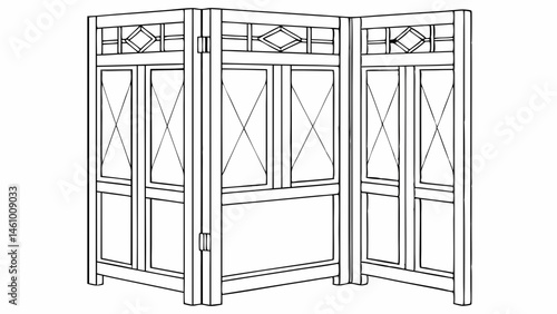 Three Panel Wood Folding Screen Room Divider with Geometric Mission Style Design