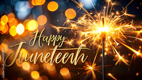 Happy Juneteenth greeting text in sparkling effect for freedom and celebration