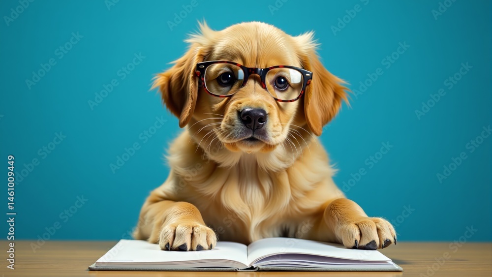 Golden Retriever Puppy Reading A Book Golden Retriever Puppy Reading A Book
