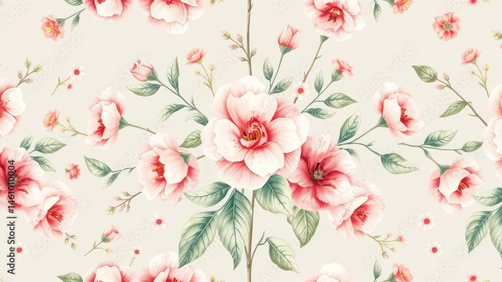 Fototapeta Elegant Pink Floral Pattern Seamless Design for Fabric and Wallpaper