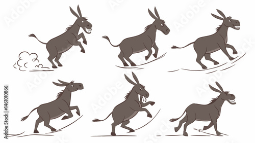 Cartoon Brown Donkey Running Action Sequence Illustration