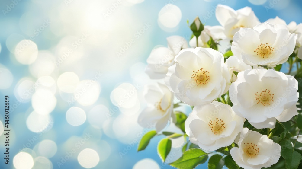 Obraz premium Delicate white roses on a soft blue background