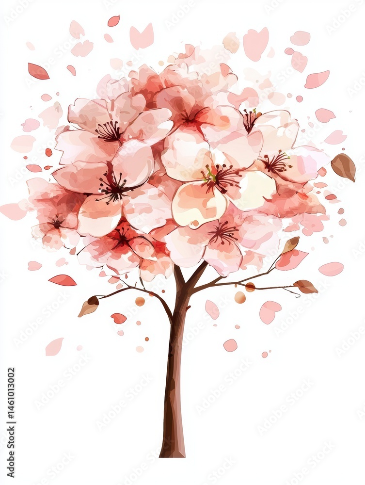 Naklejka premium Watercolor Pink Blossom Tree