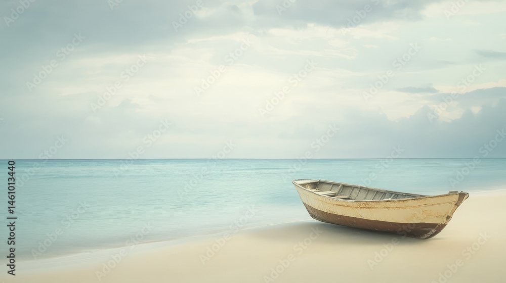 A small boat is sitting on the beach A small boat is sitting on the beach