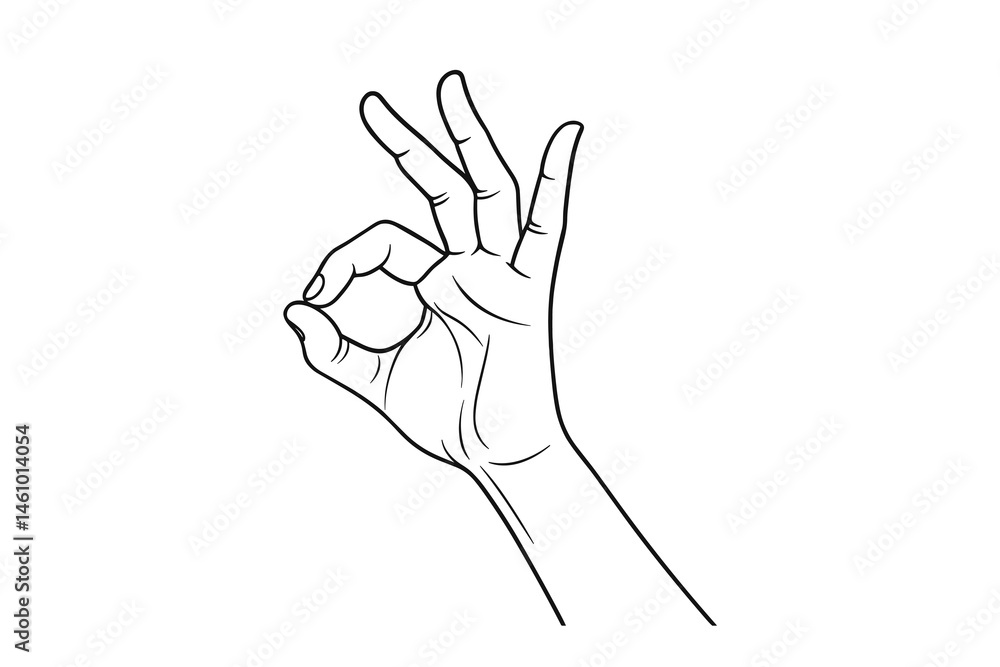 Obraz premium Black and white outline drawing of a hand making OK gesture