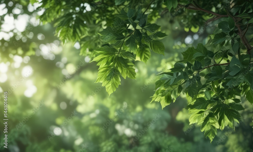Blurred green leaves, soft light, indistinct shapes, jungle, botany, abstract Blurred green leaves, soft light, indistinct shapes, jungle, botany, abstract