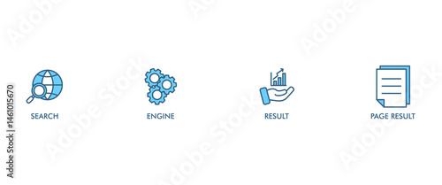 SERP banner web icon vector illustration concept for search engine result page with icon of web search, computer, search engine, mobile search, page result, and statistics graph