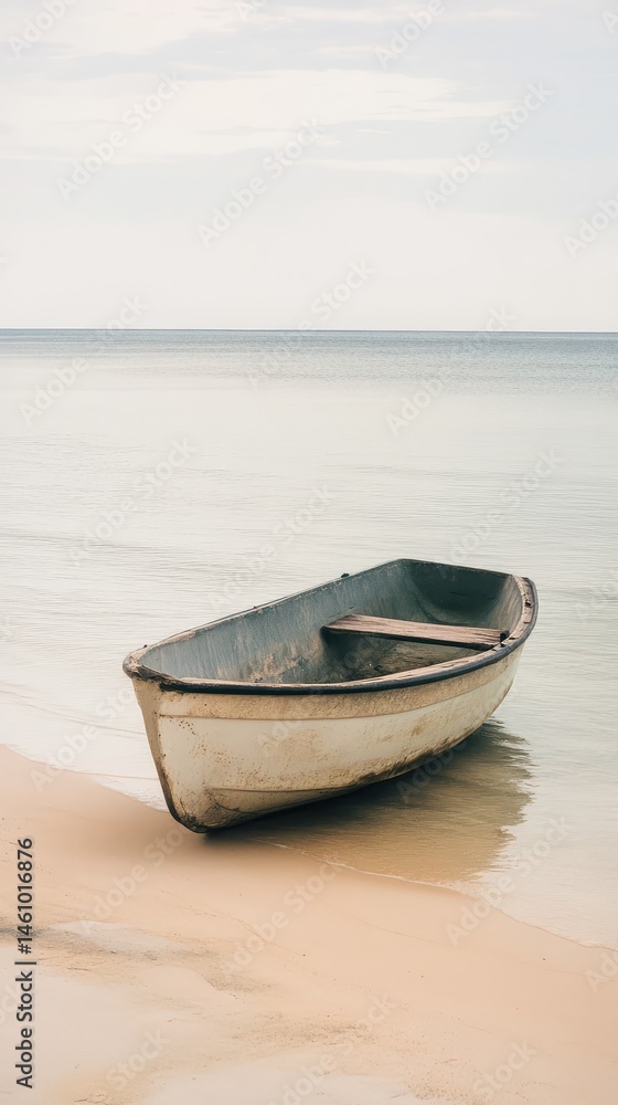 Naklejka premium A small boat is sitting on the beach