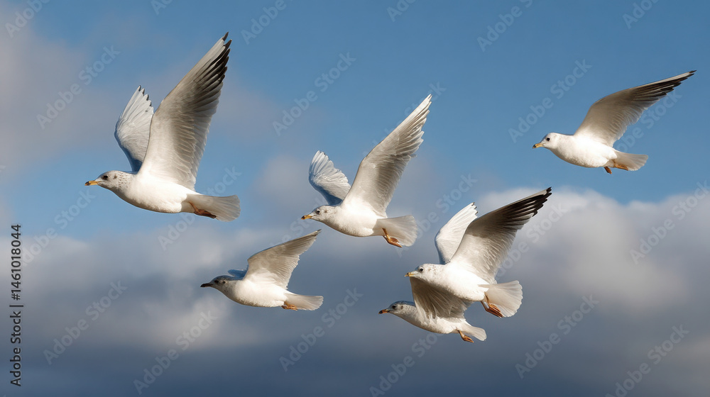 Fototapeta premium stunning photograph of various birds soaring gracefully against vibrant blue sky