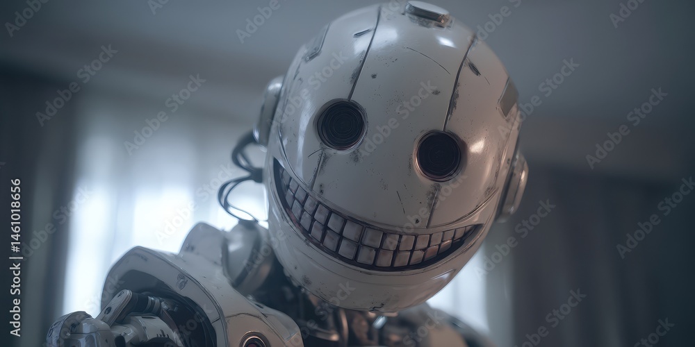 Fototapeta premium Close-up view of a stylized robotic figure.