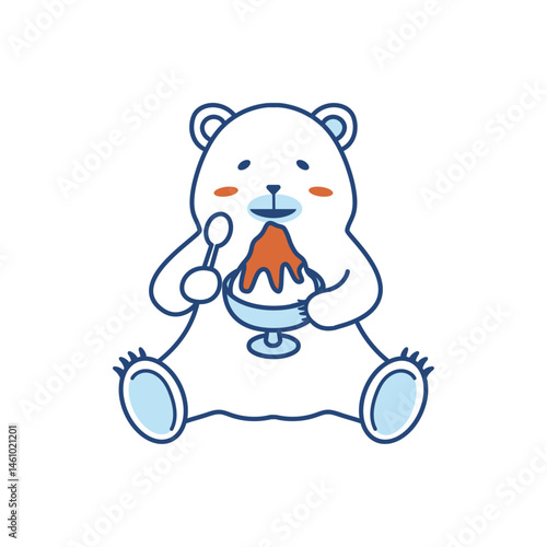 かき氷を食べるシロクマのイラスト（カラー）