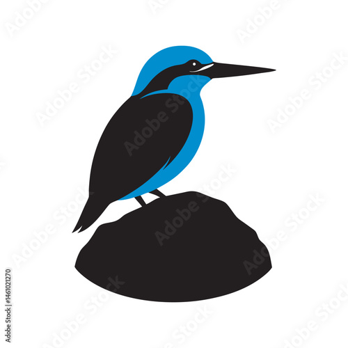 Azure Kingfisher Sitting Quietly On Rock Silhouette