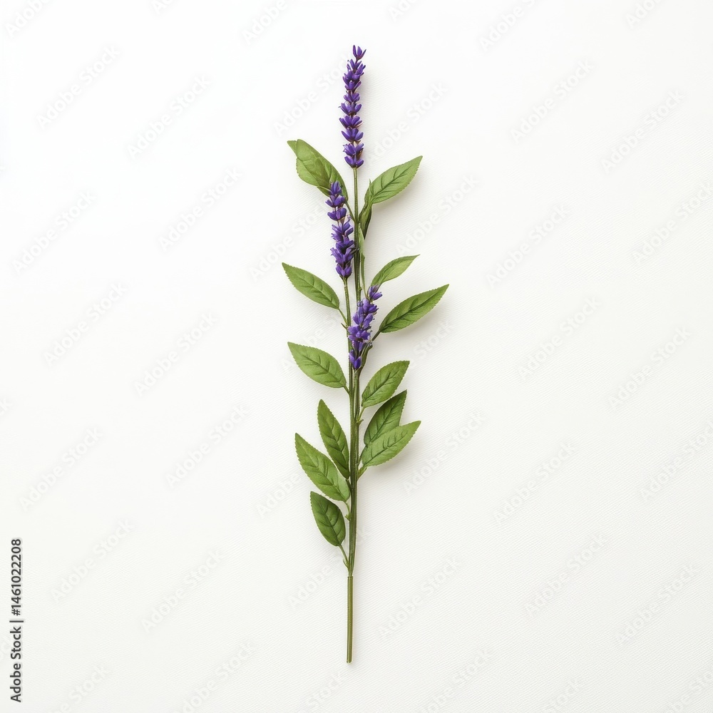 Naklejka premium Lavender stems with fresh green leaves, isolate on white background.