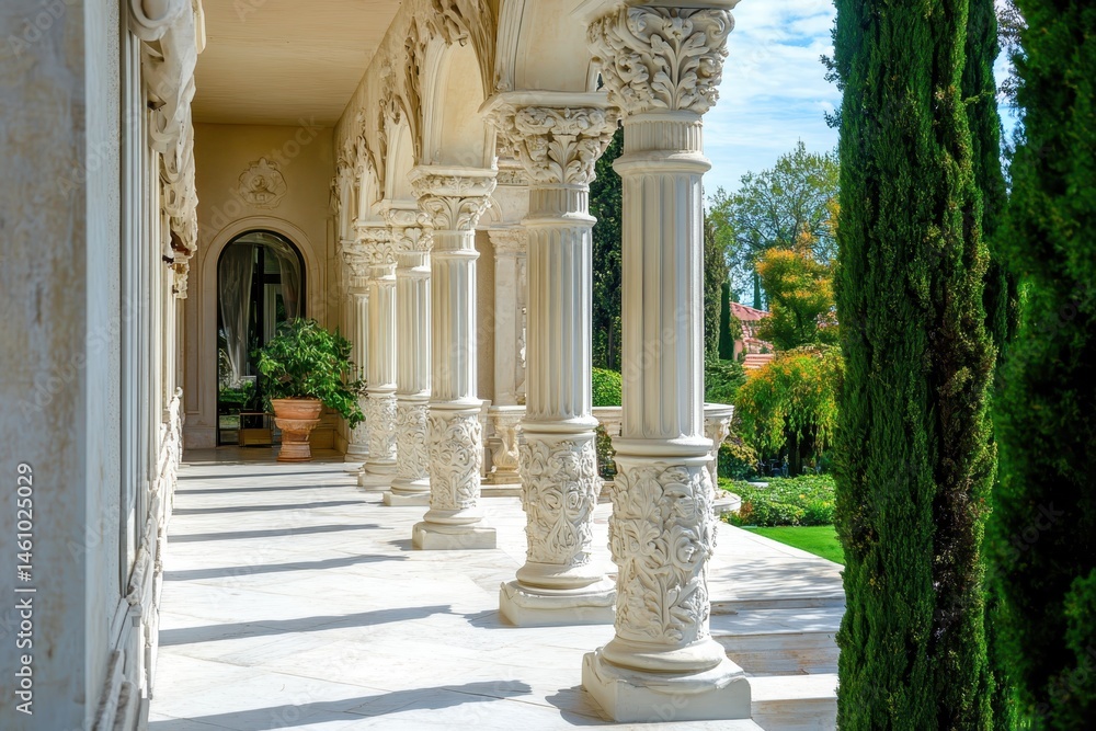 Fototapeta premium Ornate white stone columns architectural detail