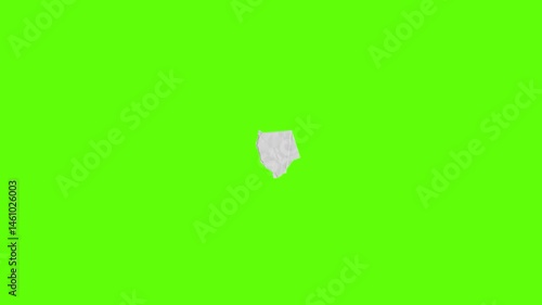 unfolding white crumpled paper animation on green screen background
