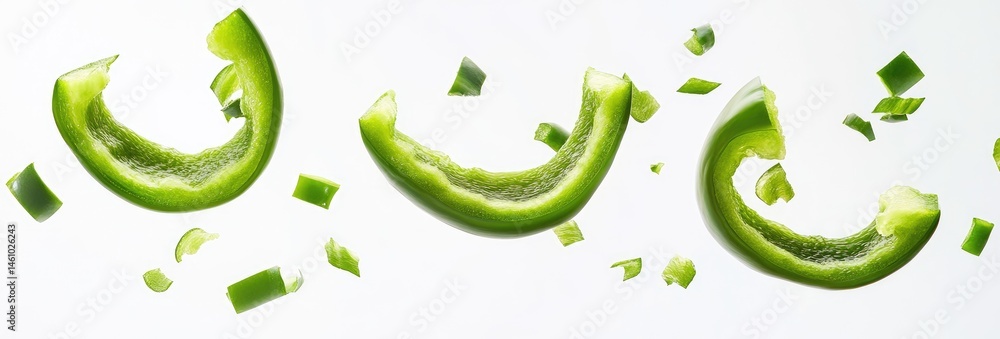 Green Pepper Slices in Motion Green Pepper Slices in Motion