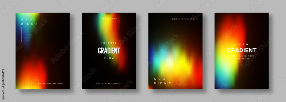 Fototapeta premium 3d glassmorphism glass with iridescent colors on the black. Abstract gradient background. Corrugated trendy texture. Vector illustration.