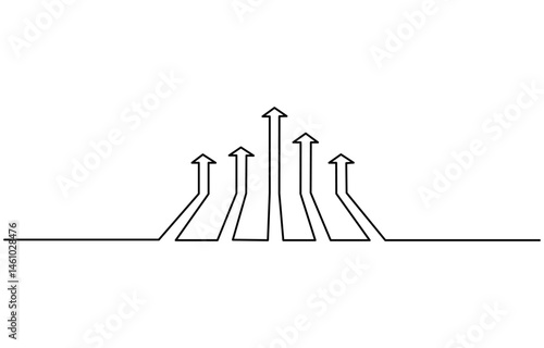 Continuous line drawing of increasing arrow up sign symbol, Growing graph in continuous one line drawing style line art business chart icon vector illustration.
