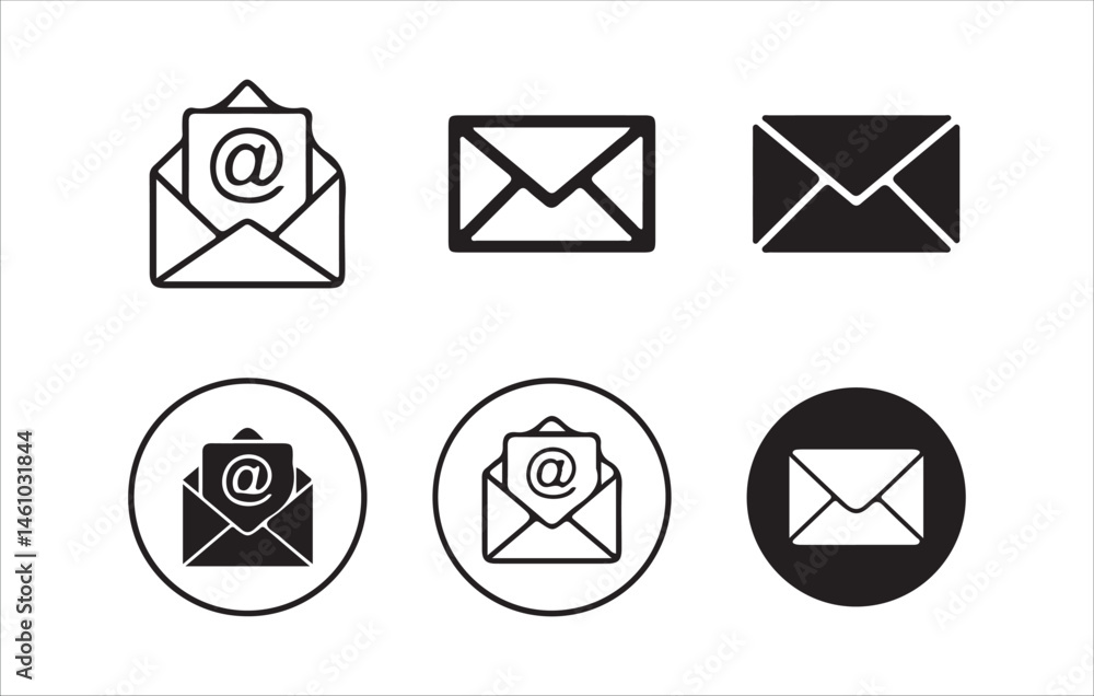 Black emails vector icon set. Email Envelope Icon with Notification Badge for Digital Communication , email icon set Black emails vector icon set. Email Envelope Icon with Notification Badge for Digital Communication , email icon set