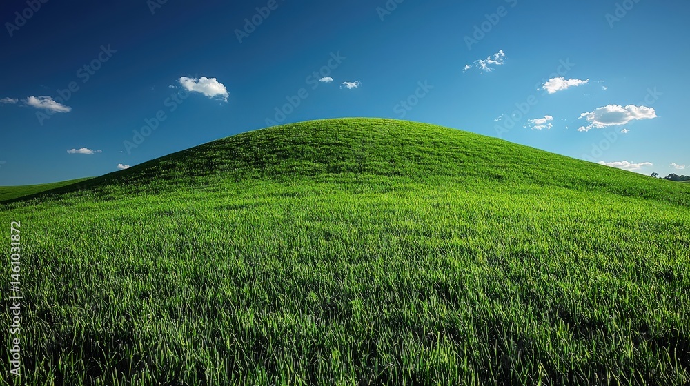 Obraz premium Serene spring landscape: rolling hills and clear skies over lush green field