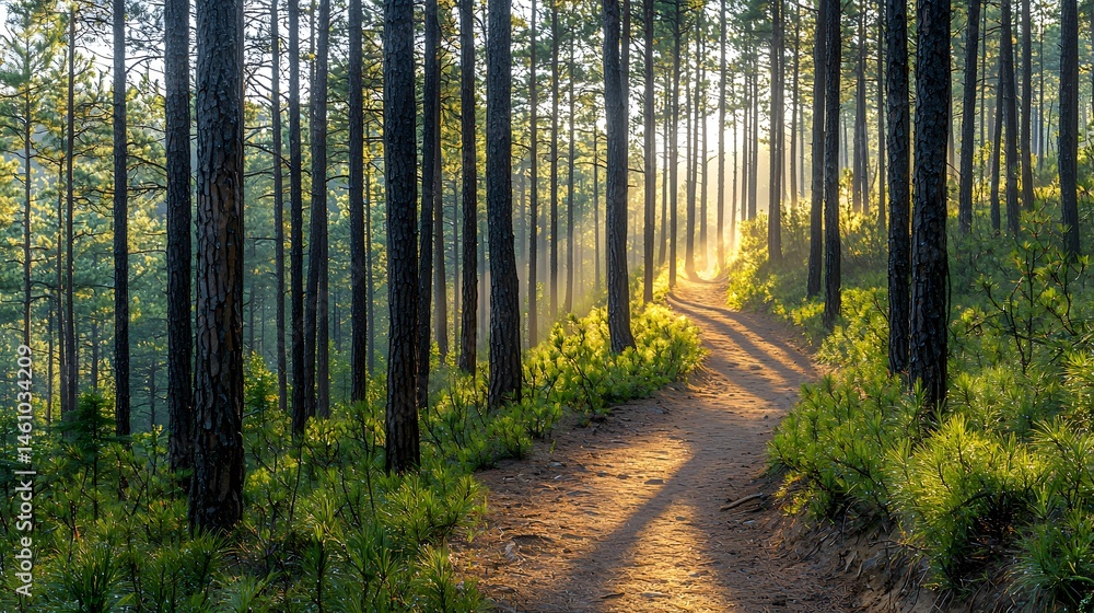 Obraz premium Exploring a serene nature path at dawn forest landscape photography tranquil environment scenic viewpoint