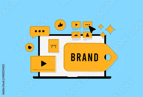 Visual storytelling in branding includes storyboards, photo collages and short video snippets to build emotional connection and brand identity. Visual storytelling marketing vector illustration