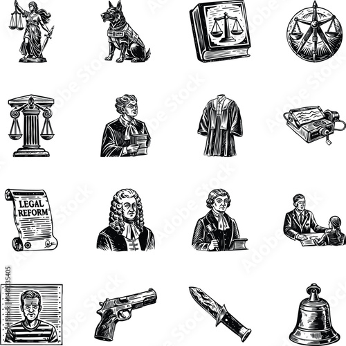 Bundle of Law Vintage Style Illustrations 

